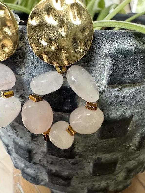 Boucles d’oreilles Céleste en quartz rose