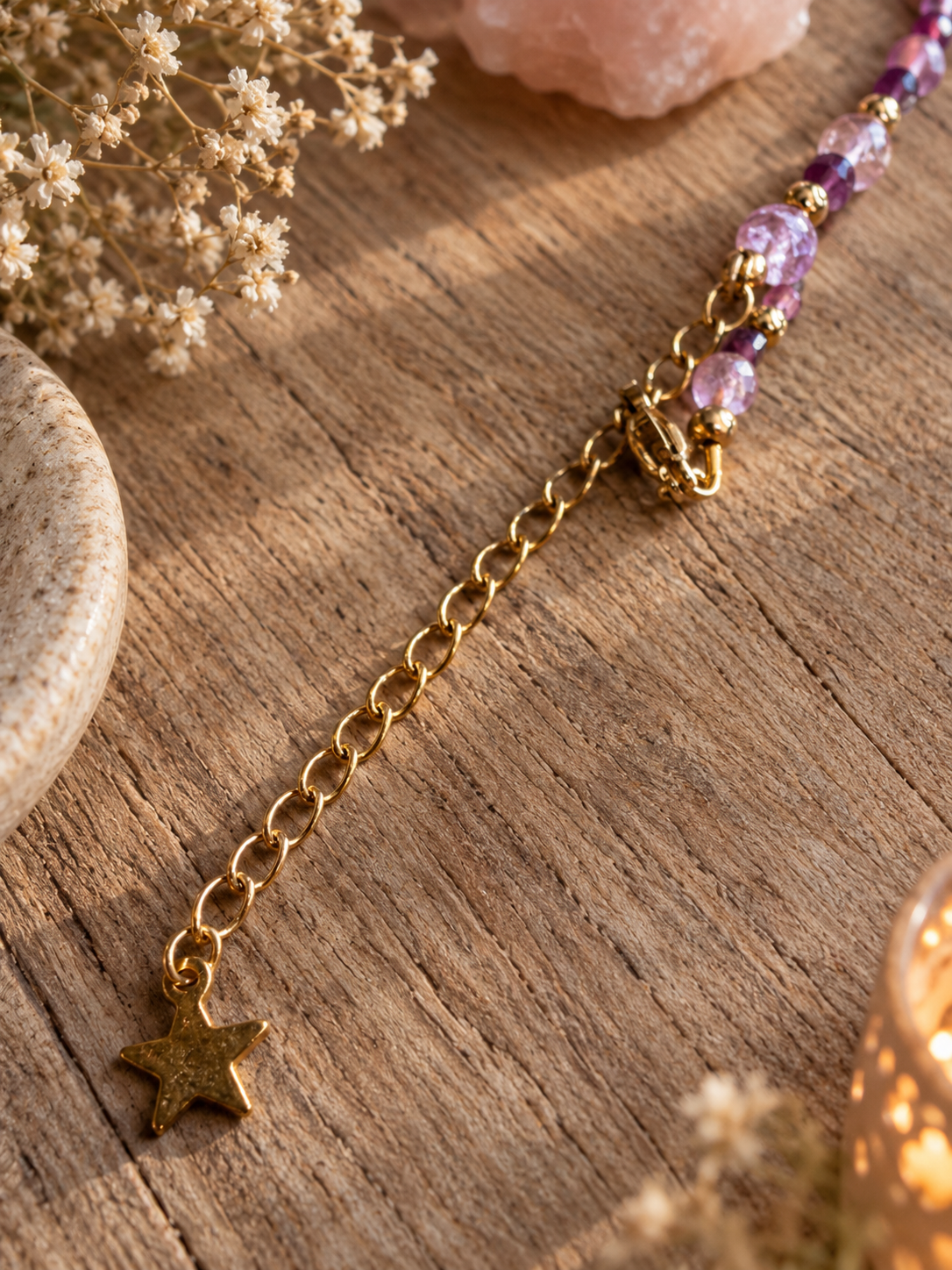 Collier en quartz fraise et rubis