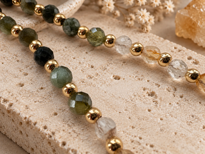 Collier tourmaline verte et citrine