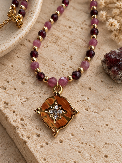 Collier tourmaline rose et grenat