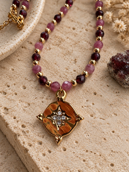 Collier tourmaline rose et grenat