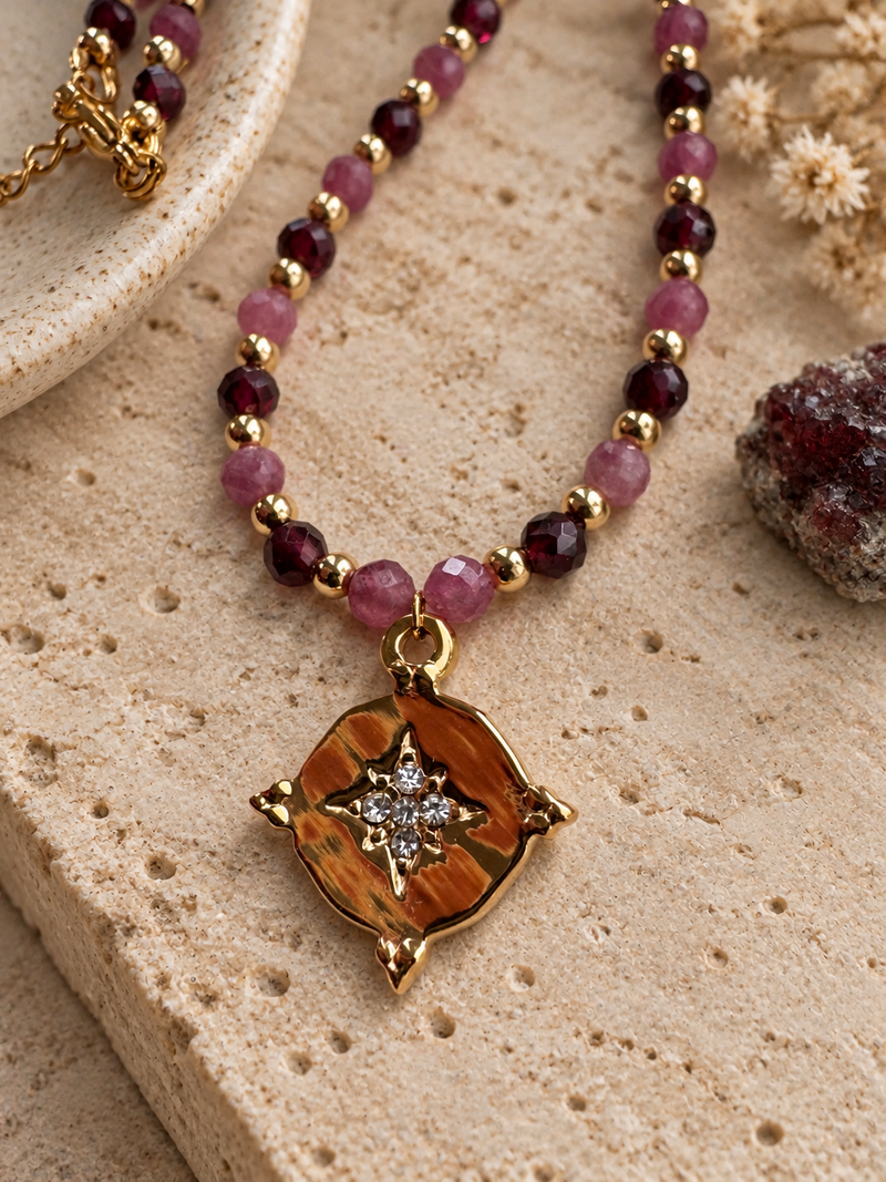 Collier tourmaline rose et grenat