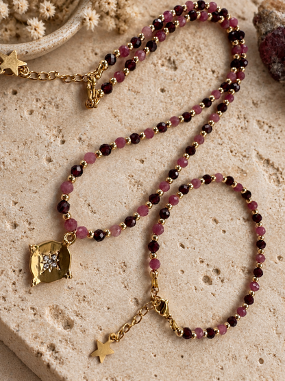 Bracelet tourmaline rose et grenat
