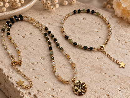 Collier tourmaline verte et citrine