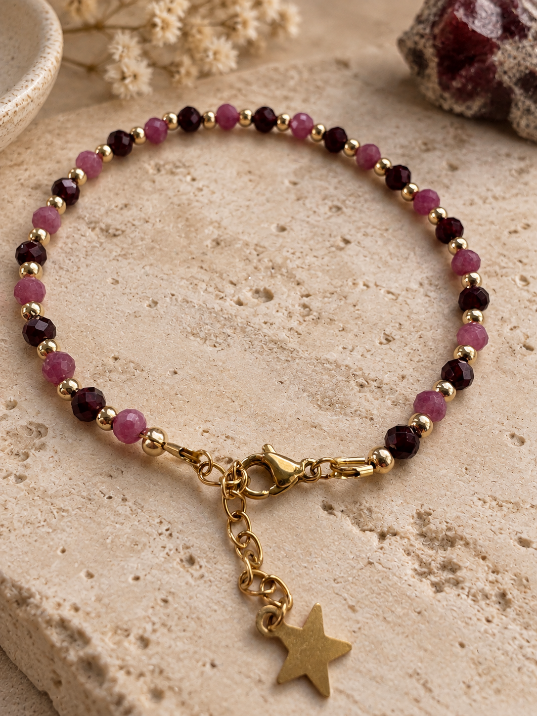 Bracelet tourmaline rose et grenat