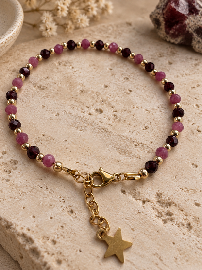 Bracelet tourmaline rose et grenat
