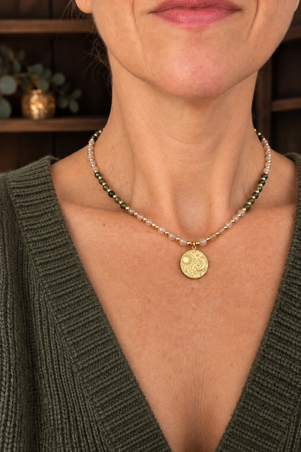 Collier tourmaline verte et citrine