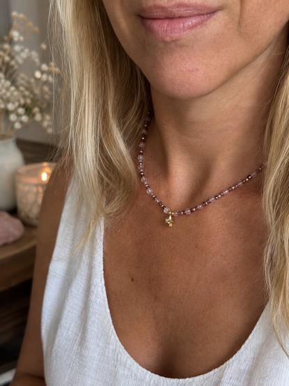 Collier en quartz fraise et rubis