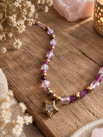 Collier en quartz fraise et rubis