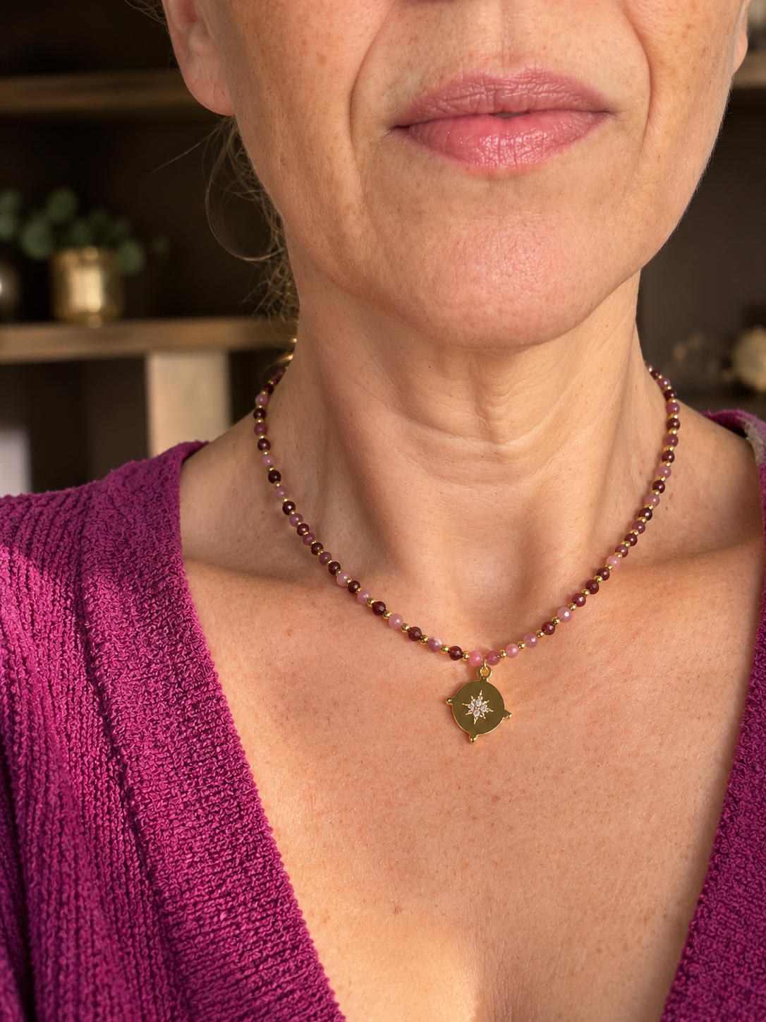 Collier tourmaline rose et grenat
