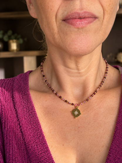 Collier tourmaline rose et grenat