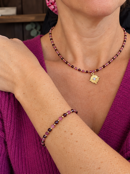 Bracelet tourmaline rose et grenat