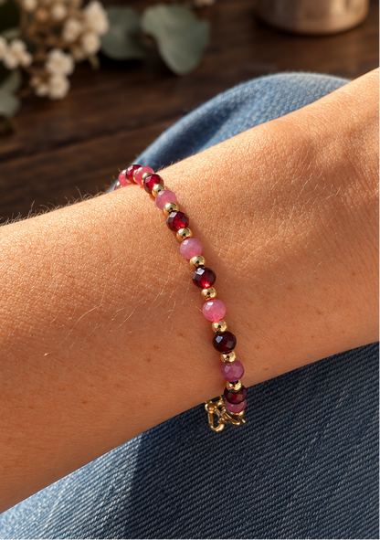 Bracelet tourmaline rose et grenat