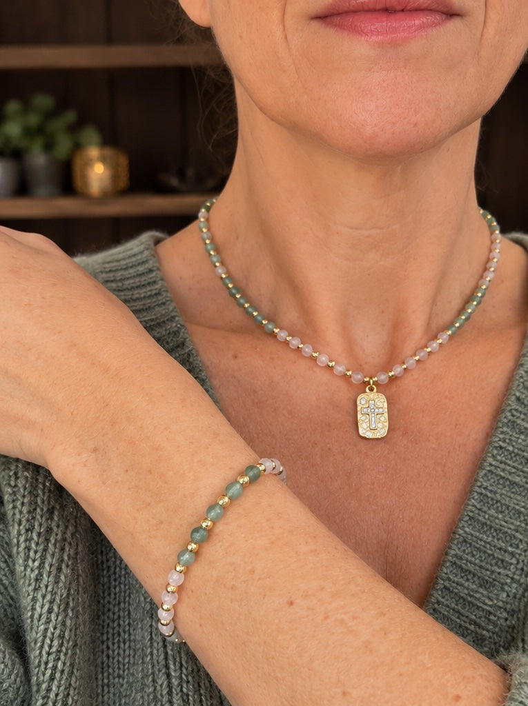 Collier pierre de lune et aventurine