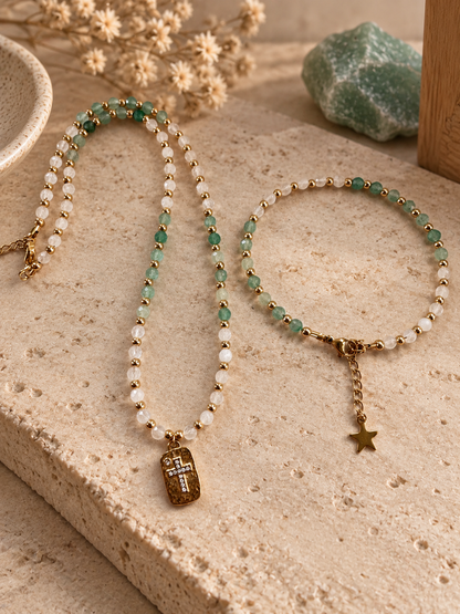 Bracelet pierre de lune et aventurine