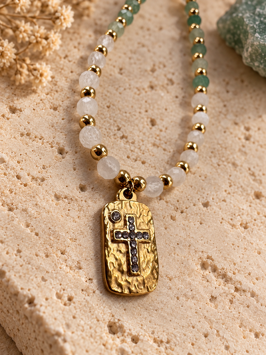 Collier pierre de lune et aventurine