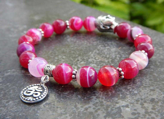 Bracelet agate teintée rose