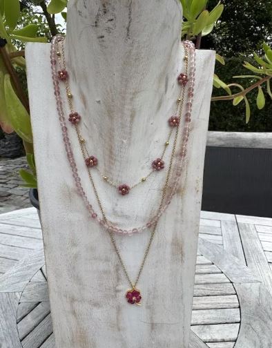 Collier en rhodonite