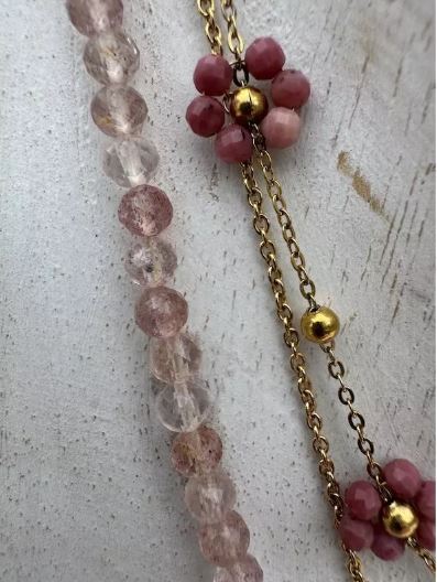 Collier en rhodonite