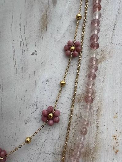 Collier en rhodonite