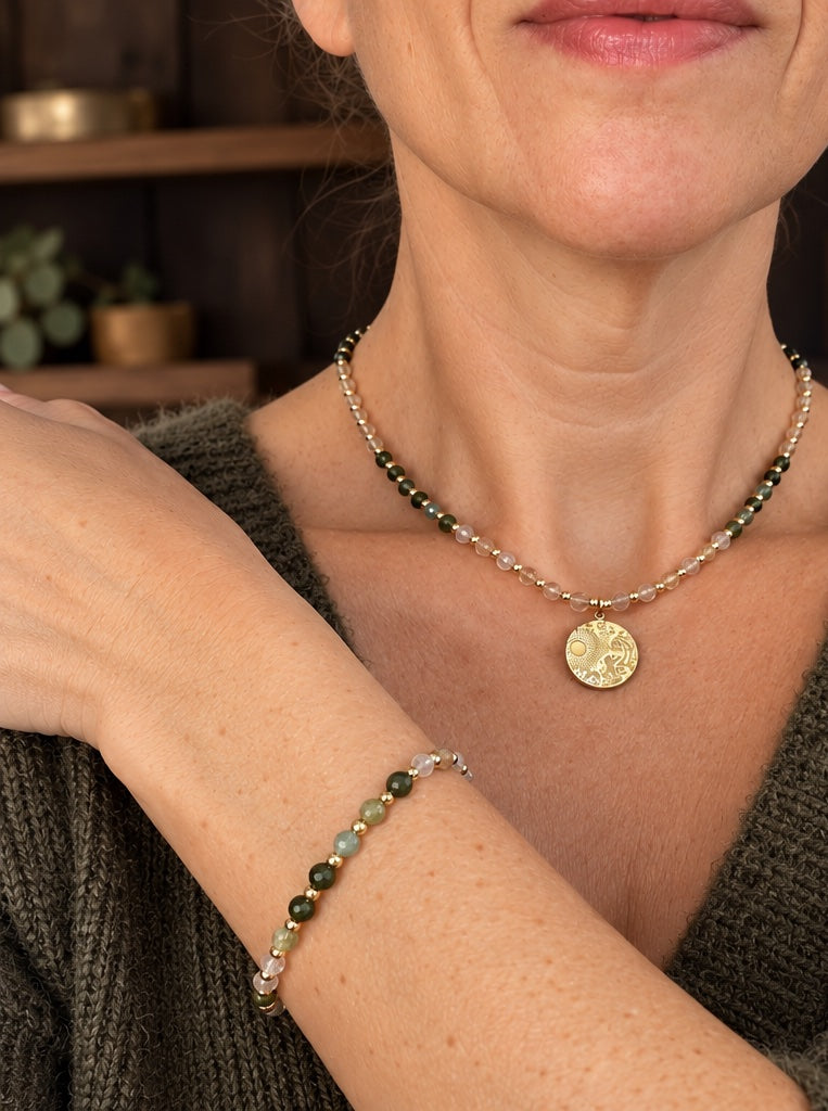 Collier tourmaline verte et citrine